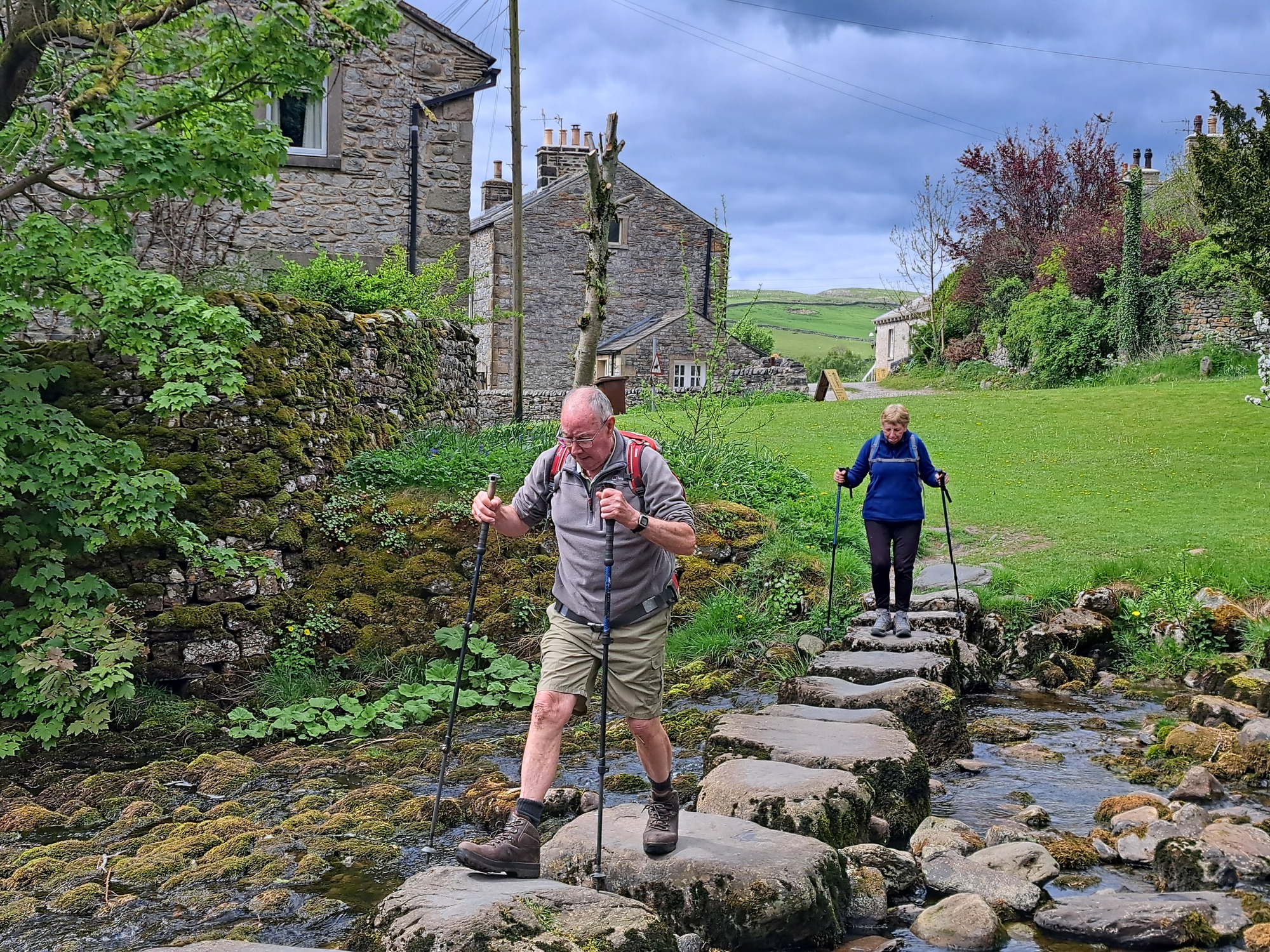 Roger crossing stepping stones